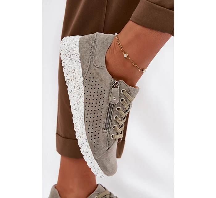 Dámské semišové polobotky se zipem tmavě zelené Cemela