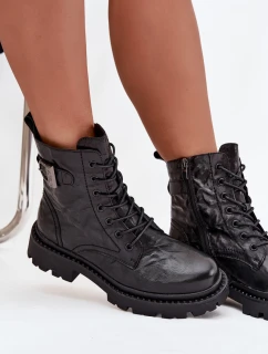 Dámske kožené čižmy Artiker - čierne, so stláčacím efektom a prackou