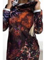 IRENE - Dámske teplé šaty s hnedým vzorom a rolákom 282-6