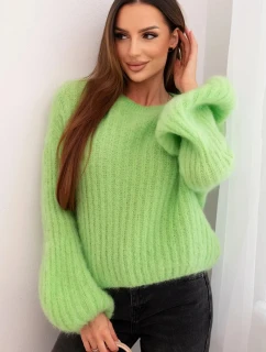 Dámsky mohérový sveter s puzdrovými rukávmi svetlozelený