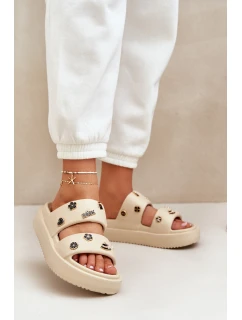 Piankowe Klapki Damskie Z Przypinkami Beżowe Ravanala