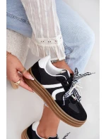 Sneakersy Damskie Na Platformie Z Ozdobami Czarne Vinness
