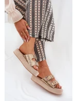 Klapki Damskie Na Platformie Z Klamrami I Plecionką Khaki Limme Klapki Damskie Na Platformie Z Klamrami I Plecionką Khaki Limme