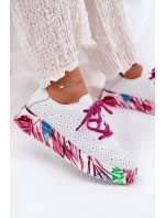 Skórzane Sneakersy Damskie Na Wzorzystej Platformie Vinceza 88017 Białe