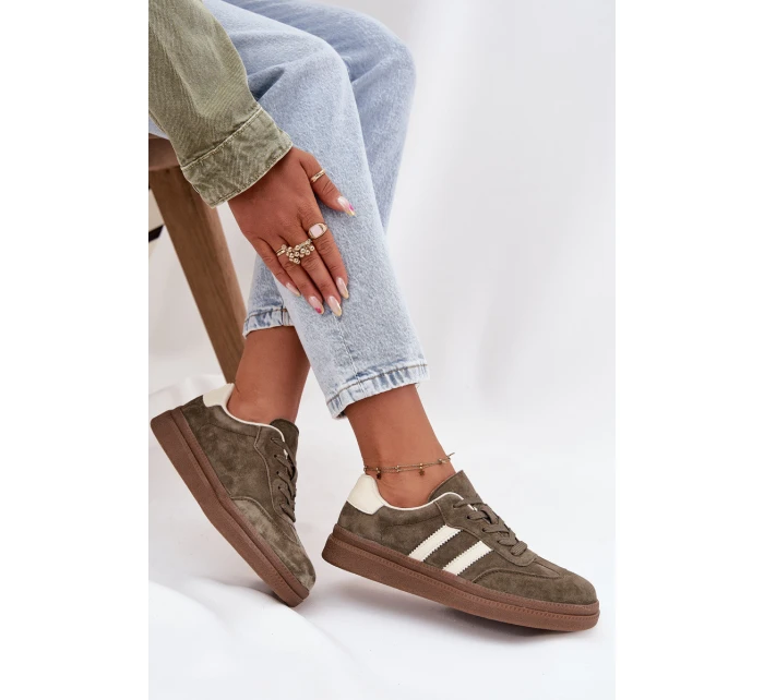 Sneakersy Damskie Zamszowe Na Platformie Ciemnozielone Sylviona