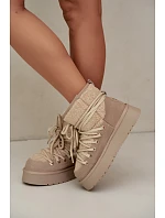 Kožené semišové sněhule s kožešinou model 22557026 Béžové - D&A Kožené semišové sněhule s kožešinou model 22557026 Béžové - D&A