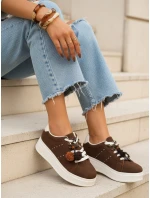 Dámske semišové tenisky s ozdobnou platformou hnedej farby FashionStreet ZY1415