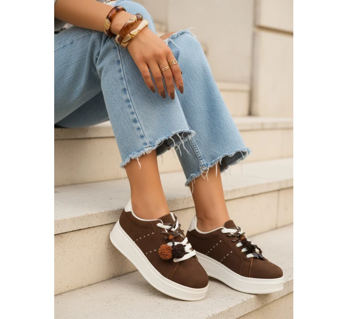 Dámske semišové tenisky s ozdobnou platformou hnedej farby FashionStreet ZY1415
