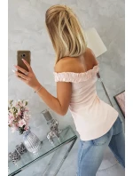 Trblietavá blúzka s volánikmi púdrovo ružová