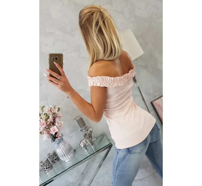 Trblietavá blúzka s volánikmi púdrovo ružová