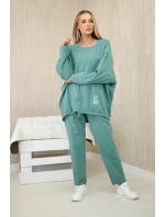 Bavlnená tepláková súprava Oversize + nohavice tmavá mentolová Bavlnená tepláková súprava Oversize + nohavice tmavá mentolová