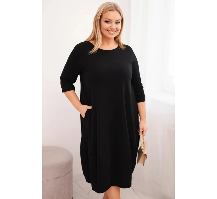 Dámská bavlněná sukýnka Plus Size s ohrnutým rukávem a kapsami černá Dámská bavlněná sukýnka Plus Size s ohrnutým rukávem a kapsami černá