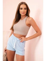 Dámske bavlnené šortky s gumou a pásom modré