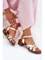 Skórzane Sandały Na Delikatnym Obcasie Zazoo 40372 Złote Skórzane Sandały Na Delikatnym Obcasie Zazoo 40372 Złote