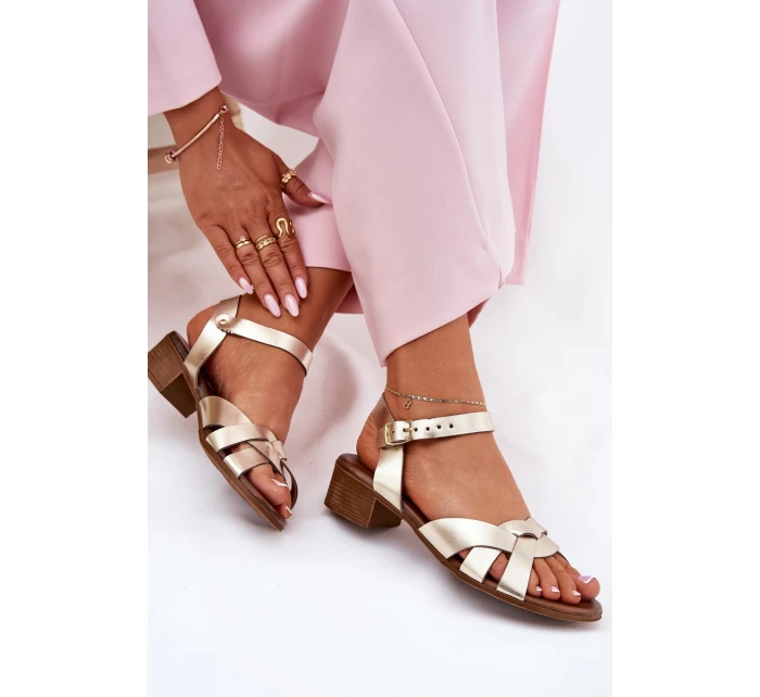 Skórzane Sandały Na Delikatnym Obcasie Zazoo 40372 Złote Skórzane Sandały Na Delikatnym Obcasie Zazoo 40372 Złote