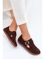 Semišové polobotky barefoot dámské s přezkou model 21703112 čokoládové - Zazoo