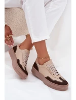 Kožené dámské tenisky na platformě model 21707354 béžové - Zazoo