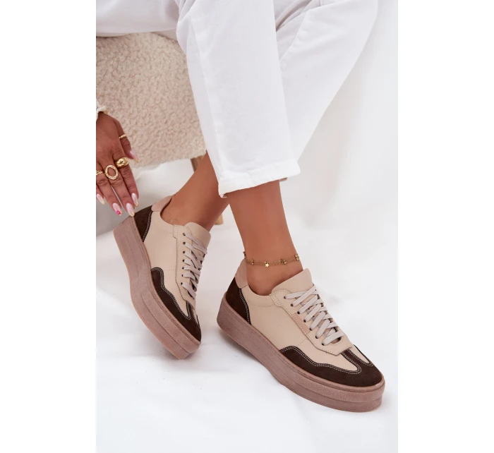 Kožené dámské tenisky na platformě model 21707354 béžové - Zazoo