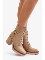 Zateplené členkové topánky na podpätku so zlatými detailmi Beige Ivarisse Zateplené členkové topánky na podpätku so zlatými detailmi Beige Ivarisse