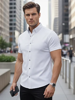 Pánska košeľa slim fit s krátkym rukávom, biela, FashionStreet KX1094