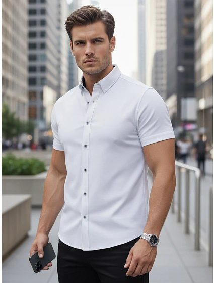 Pánska košeľa slim fit s krátkym rukávom, biela, FashionStreet KX1094