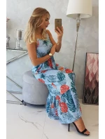 Šaty s motívom listov v modrej farbe