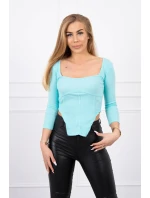 Blúzka s rebrovaným výstrihom v mätovej farbe