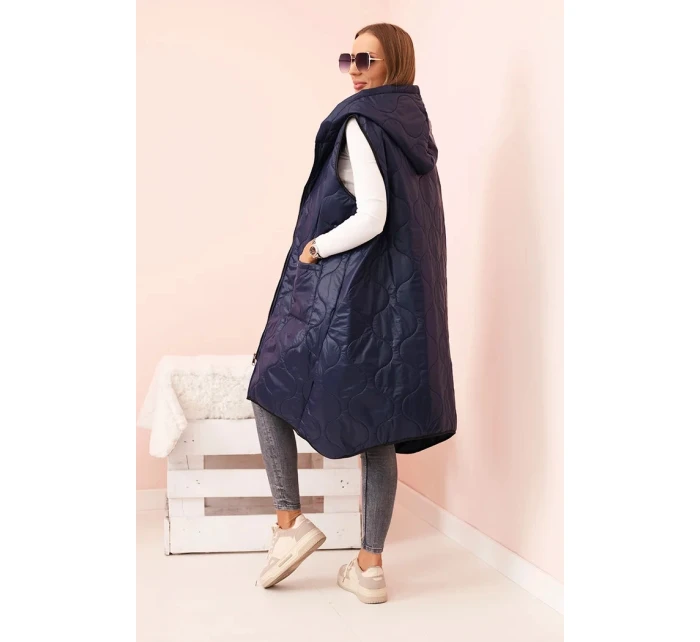 Dámská prošívaná vesta Plus Size s kapucí na zip modrá