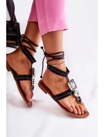 Wiązane Sandały Japonki Z Kryształami Czarne Shendon