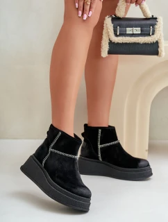 Kožené Semišové Sněhule Boty Na Platformě A Podpatku Hnědé model 21678199 Černé - Maciejka