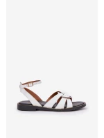 Skórzane Sandały Damskie Na Płaskim Obcasie Zazoo 3688 Białe Skórzane Sandały Damskie Na Płaskim Obcasie Zazoo 3688 Białe