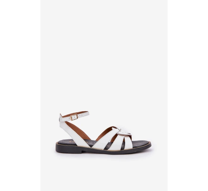 Skórzane Sandały Damskie Na Płaskim Obcasie Zazoo 3688 Białe Skórzane Sandały Damskie Na Płaskim Obcasie Zazoo 3688 Białe