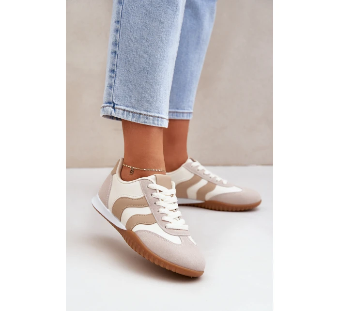 Klasyczne Sneakersy Damskie Z Eko Skóry Beżowe Maretina