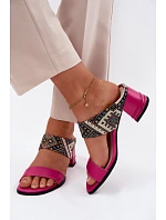 Kožené vzorované dámské sandály na podpatku Maciejka K7522-15 Fuksja