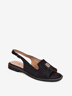 Dámské sandály na nízkém podpatku s ozdobným detailem model 22133627 Černé - S.Barski