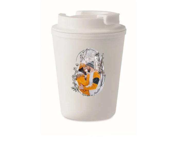 Personalizovaný cestovní termohrnek s květinový ohraničením 
