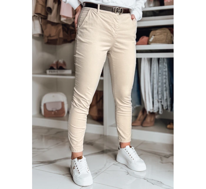 Dámské kalhoty slim fit s páskem light beige Dstreet model 21986460 - FashionStreet