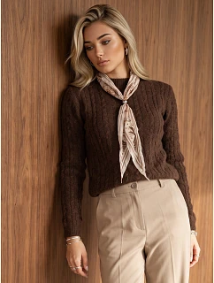 Sweter damski z apaszką czekoladowy FashionStreet MY2670
