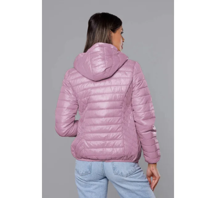 Růžová prošívaná dámská bunda s kapucí model 18038070 - S'WEST Růžová prošívaná dámská bunda s kapucí model 18038070 - S'WEST