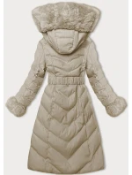 Béžová dámska zimná bunda s opaskom (5M3156-62) Béžová dámska zimná bunda s opaskom (5M3156-62)