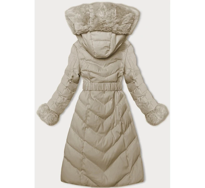 Béžová dámska zimná bunda s opaskom (5M3156-62) Béžová dámska zimná bunda s opaskom (5M3156-62)