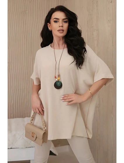 Oversized halenka s přívěskem béžový Oversized halenka s přívěskem béžový