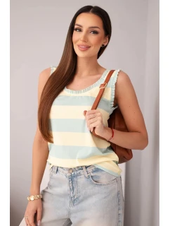 Dámská viskózová model 21961378 blůza v barevných pruzích tmavě mátová + žlutá - K-Fashion