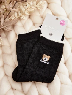 Dámské vzorované ponožky s medvídkem černé