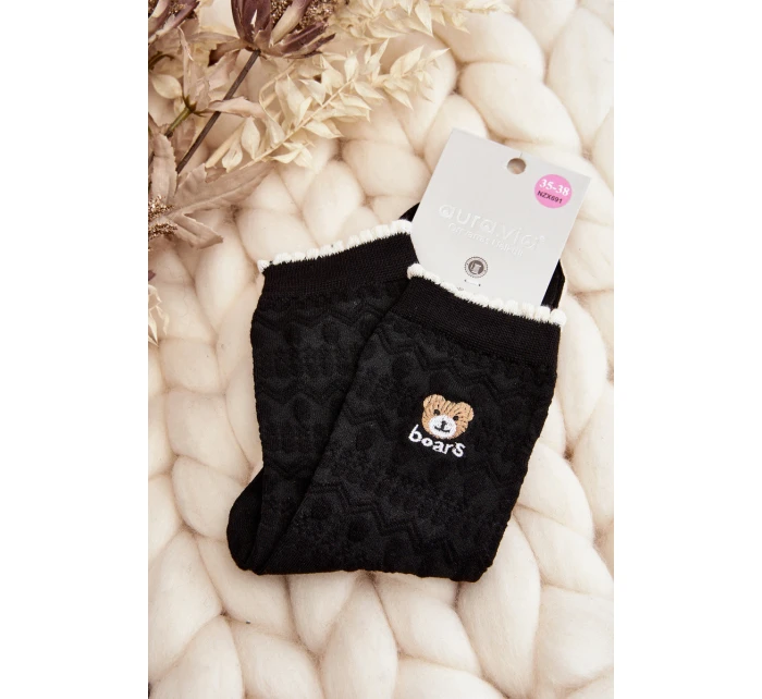 Dámské vzorované ponožky s medvídkem černé
