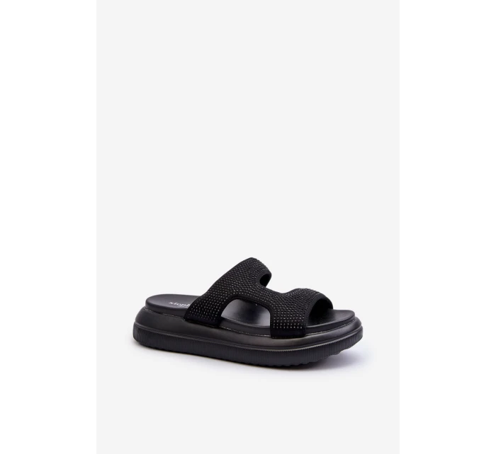 Zdobione Klapki Damskie Na Platformie Czarne Jestella