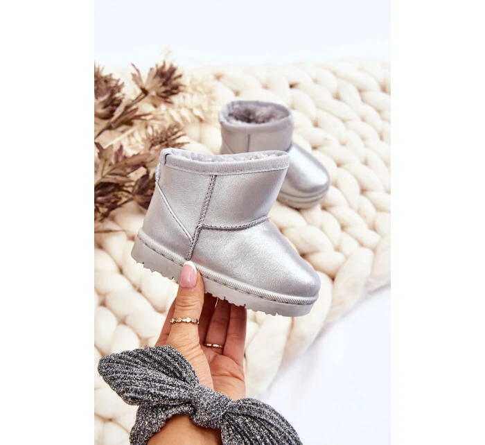 Ocieplane Dziecięce Botki Śniegowce Srebrne Scooby