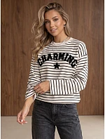 Dámský pruhovaný svetr AURORA v barvě ecru Dstreet model 21970881 - FashionStreet Dámský pruhovaný svetr AURORA v barvě ecru Dstreet model 21970881 - FashionStreet
