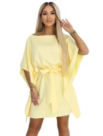 287-41 SOFIA Motýlie šaty so zaväzovaním v páse - pastelový citrón