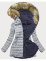Tmavomodro-šedá obojstranná dámska zimná bunda s kapucňou (w213) Tmavomodro-šedá obojstranná dámska zimná bunda s kapucňou (w213)